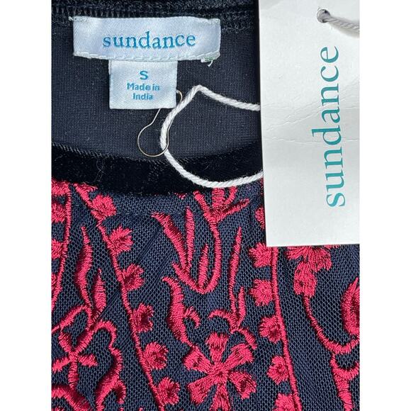 Sundance Enchantress New Velvet Long sleeve boho Top sz S embroidered black red - Picture 6 of 7